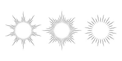 Retro curved sunburst frame set. Vintage wavy sunlight rays pack. Warped and curved circle sunbeams design elements for logo, labels, badges, banners. collection vector