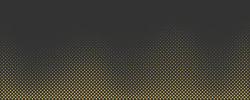 amarillo trama de semitonos en oscuro antecedentes. retro cómic degradado antecedentes. pixelado cuadrado punto dibujos animados textura. popular Arte descolorido degradado modelo. vector