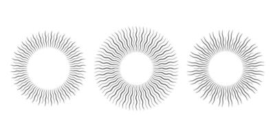 Retro curved sunburst frame collection. Warped sunlight rays in circle set. Vintage wave sunbeams design element for logo, labels, badges, banners. vector