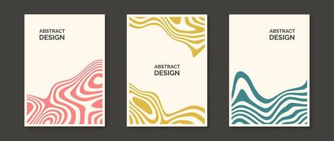 Abstract wavy lines posters set. Liquid undulate shapes banner pack. Colored universal curve stripes template. Retro design concept for card cover, invitation, brochure, flyer. vector