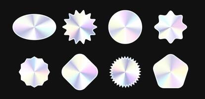 Holographic stickers set. Hologram labels collection. Shiny silver foil elements for emblems, tags, labels, badges, templates. pack vector