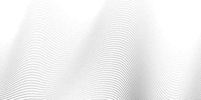 Halftone wave lines background. Abstract dotted stripes texture. Warped and curved dashed lines wallpaper. Black and white template vector