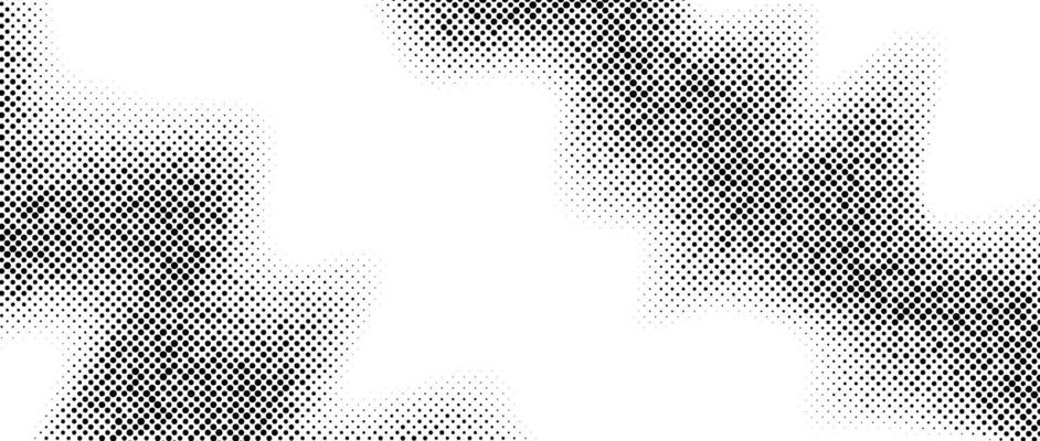 Halftone wave gradient texture. Faded noise grain wallpaper. Black and white grunge grit surface. Pixelated stains, speckles, dots and particles. Overlay backdrop