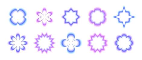Y2k smooth gradient flowers set. Pastel blurry flower aura collection. Abstract blurred trendy elements for logo, templates, badges, stickers, collages. pack vector