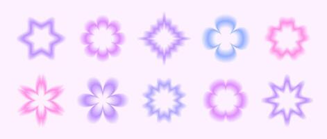 Y2k smooth gradient flowers set. Pastel blurry flower aura collection. Abstract blurred trendy elements for logo, templates, badges, stickers. pack vector
