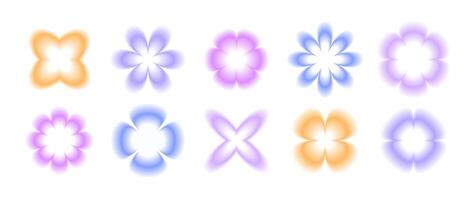 Y2k smooth gradient flowers set. Blurry flower aura collection. Abstract blurred trendy elements for logo, templates, badges, stickers. pack vector
