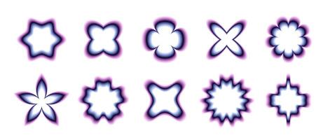 Y2k smooth gradient flowers set. Blurry flowers and stars collection. Abstract blurred trendy elements for logo, templates, badges, stickers. pack vector