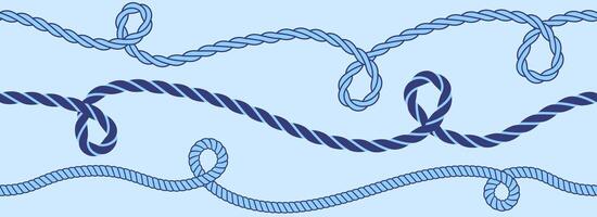 Seamless blue wavy rope pattern. Repeating hemp cord stripes background. Nautical repeated braid wallpaper. Marine twine hemp cord motif. Chain, wire or plait loop stripes bundle. vector
