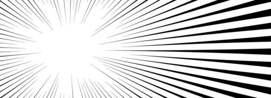 Comic speed lines background. Cartoon book explosion effect. Superhero radial linear pattern frame. Pop art flash beams or rays. Manga or anime sun burst wallpaper. Hero impact backdrop vector