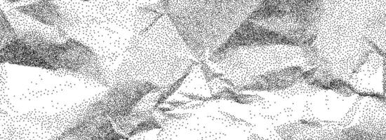 Black stippled crumpled paper texture. Dotted wrinkled effect background. Gritty creased paper sheet overlay. Aged damaged gritty surface. Noisy grain battered notebook page. Rough wallpaper vector