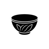 Black and White Decorative Bowl Icon with Leaf Design vector