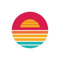 80s Inspired Retro Sunset Icon with Layered Bands vector