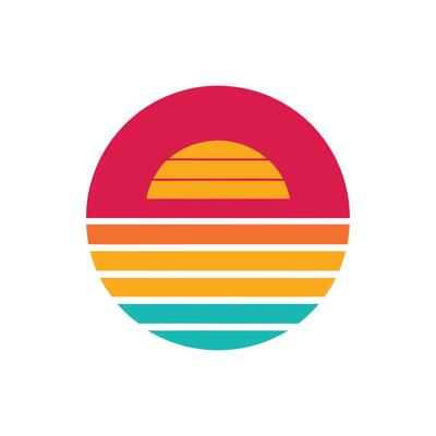 80s Inspired Retro Sunset Icon with Layered Bands