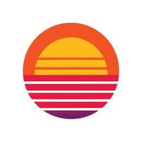 80s Inspired Striped Sunset Icon with Clean Lines vector