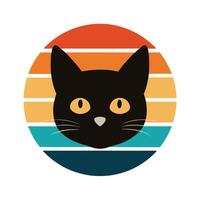 Cute Cat Head Silhouette with Pointy Ears on Sunset vector