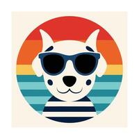 Cute Dalmatian Head Wearing Sunglasses on Sunset vector