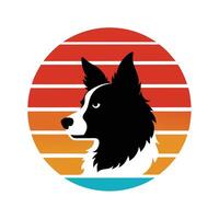 Australian Shepherd Dog Head on Retro Sunset vector