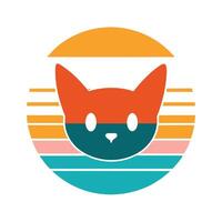 Cute Cat Head Silhouette with Three Whiskers Each Side vector