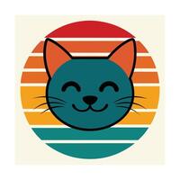 Cute Cat Head Silhouette with Playful Grin on Sunset vector