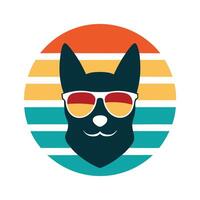 Cute Relaxed Dog Head with Sunglasses and Waves vector