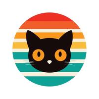 Cute Surprised Cat Head Silhouette on Retro Background vector