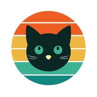 Cute Round Faced Cat Head Silhouette on Retro Background vector