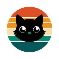 Cute Round Eyed Cat Head Silhouette on Retro Background vector