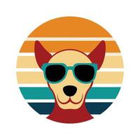 Cute Lazy Dog Head with Sunglasses Silhouette vector