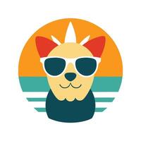 Cute Dog Head with Sunglasses and Seashells Silhouette vector