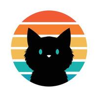 Cute Fluffy Eared Cat Head on Retro Background vector
