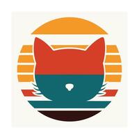 Cute Minimalist Kitten Head Silhouette on Retro Background vector
