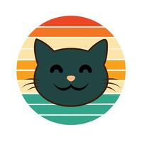 Cute Smiling Cat Head Silhouette on Retro Background vector