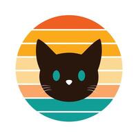 Cute Playful Kitten Head Silhouette on Retro Background vector