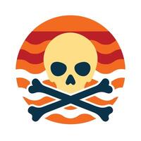 skull and crossbones silhouette on retro ocean wave vector