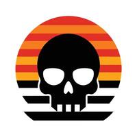 mysterious skull silhouette on retro ocean sunset vector