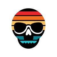skull in sunglasses silhouette with retro sunset vector