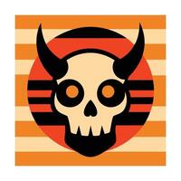 scary skull with horns silhouette on vintage ocean vector