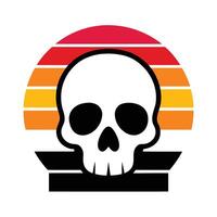 skull silhouette on stylized retro wave sunset vector