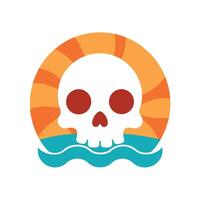 skeleton skull merged with flowers on retro sea vector