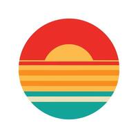 bold circular sunset with distinct retro stripe layers vector