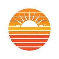 bold retro horizontal line sun icon with warm palette vector