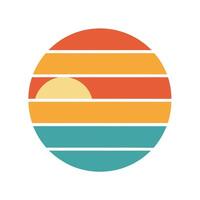 circle retro sun icon with muted vintage stripes vector