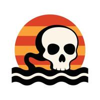skull with snake silhouette on vintage wave stripes vector
