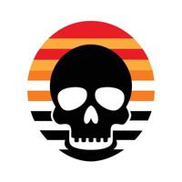 skull silhouette with retro tropical wave stripe vector