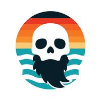 skull with beard silhouette on retro ocean wave vector
