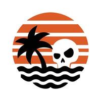skull with palm tree shadow silhouette over ocean vector