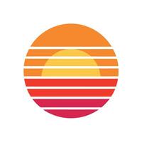bold retro sunset icon with thick horizontal lines vector