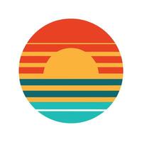 circular sunset in retro palette with bold horizon vector