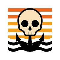 skull with anchor silhouette over retro striped background vector