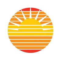bright retro sun with linear horizontal stripes vector